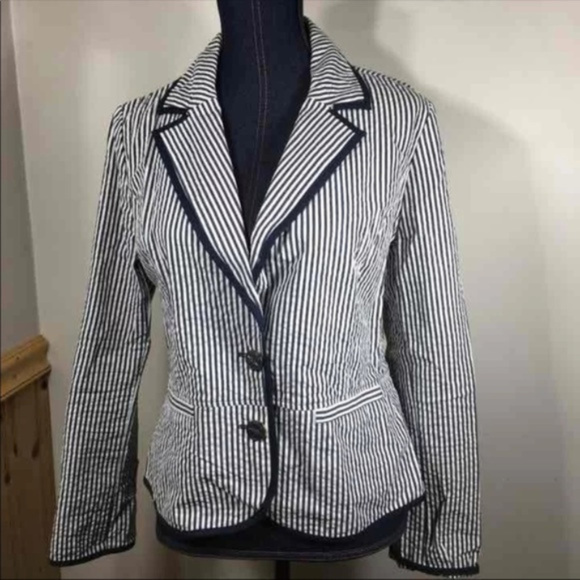Sandro Navy & white striped pleated hip blazer - Picture 1 of 4